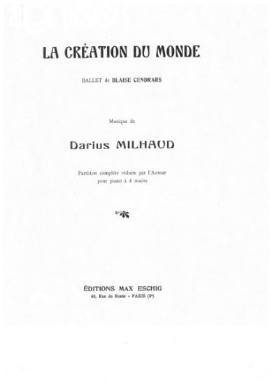 Picture of Le creation du monde, Darius Milhaud, piano duet