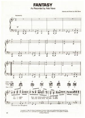 Picture of Fantasy, written & recorded by Aldo Nova, sheet music, pdf copy