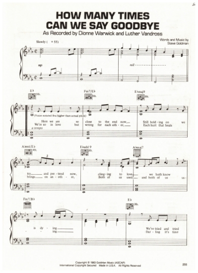 Picture of How Many Times Can We Say Goodbye, Steve Goldman, recorded by Dionne Warwick & Luther Vandross, sheet music, pdf copy