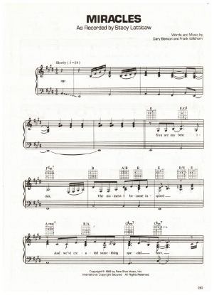 Picture of Miracles, Gary Benson & Frank Wildhorn, recorded by Stacy Lattisaw, sheet music