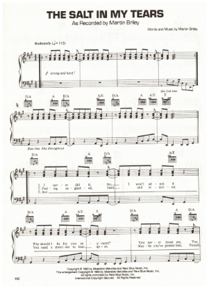 Picture of The Salt In My Tears, written & recorded by Martin Briley, sheet music, pdf copy 