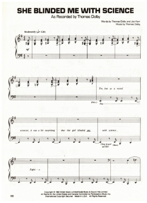 Picture of She Blinded Me With Science, Thomas Dolby & Joe Kerr, recorded by Thomas Dolby, sheet music, pdf copy 