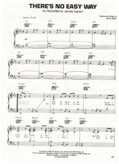 Picture of There's No Easy Way, Barry Mann, recorded by James Ingram, sheet music, pdf copy 