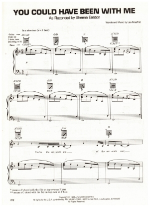 Picture of You Could Have Been With Me, Lea Maalfrid, recorded by Sheena Easton, sheet music