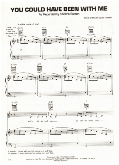 Picture of You Could Have Been With Me, Lea Maalfrid, recorded by Sheena Easton, sheet music