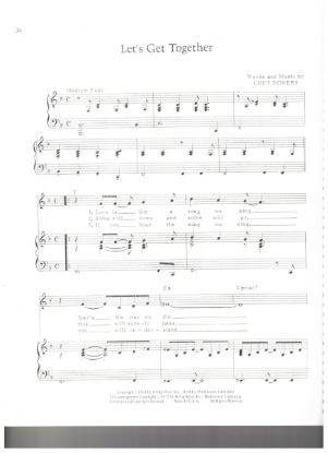 Picture of Let's Get Together, Chet Powers, recorded by The Carpenters, sheet music, pdf copy
