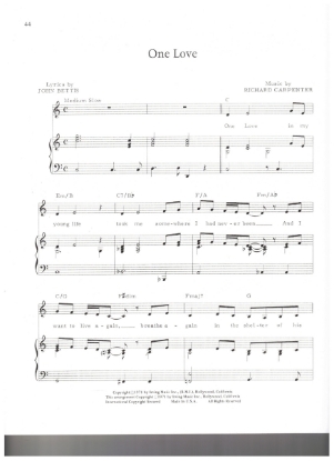 Picture of One Love, John Bettis & Richard Carpenter, recorded by The Carpenters, sheet music
