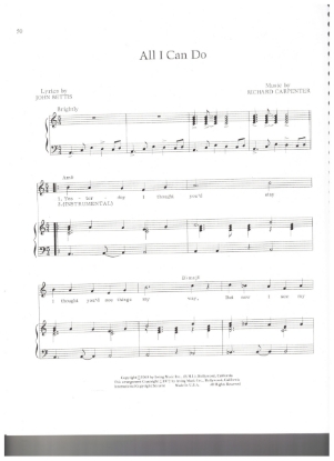 Picture of All I Can Do, John Bettis & Richard Carpenter, recorded by The Carpenters, sheet music