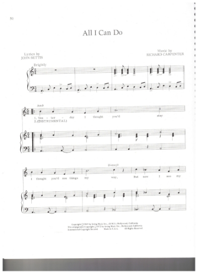 Picture of All I Can Do, John Bettis & Richard Carpenter, recorded by The Carpenters, sheet music