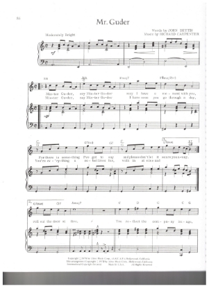 Picture of Mr. Guder, John Bettis & Richard Carpenter, recorded by The Carpenters, sheet music