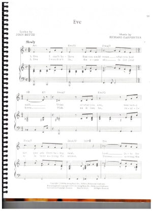 Picture of Eve, John Betts & Richard Carpenter, recorded by The Carpenters, sheet music, pdf copy 