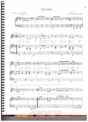 Picture of Saturday, John Bettis & Richard Carpenter, recorded by The Carpenters, sheet music
