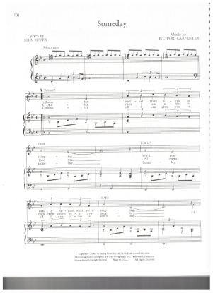 Picture of Someday, John Bettis & Richard Carpenter, recorded by The Carpenters, sheet music