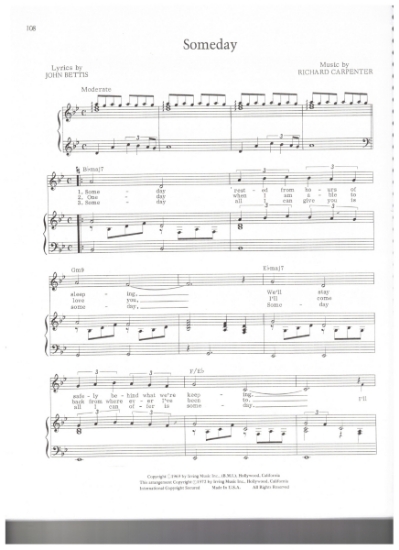 Picture of Someday, John Betts & Richard Carpenter, recorded by The Carpenters, sheet music, pdf copy