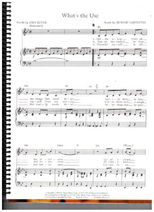 Picture of What's The Use, John Betts & Richard Carpenter, recorded by The Carpenters, sheet music, pdf copy 