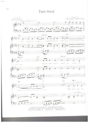 Picture of Turn Away, John Betts & Richard Carpenter, recorded by The Carpenters, sheet music, pdf copy 
