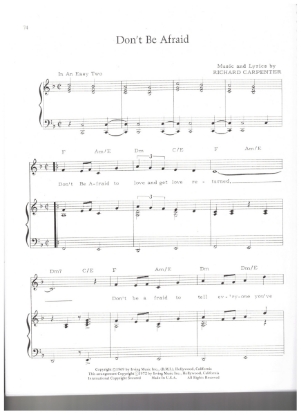 Picture of Don't Be Afraid, Richard Carpenter, recorded by The Carpenters, sheet music