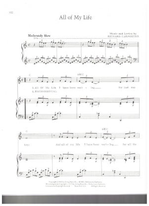 Picture of All Of My Life, Richard Carpenter, recorded by The Carpenters, sheet music