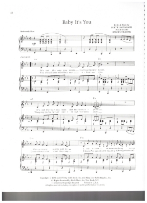 Picture of Baby It's You, Burt Bacharach/ Mack David/ Barney Williams, recorded by The Carpenters, sheet music