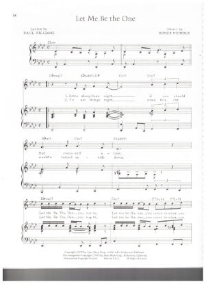Picture of Let Me Be The One, Paul Williams & Roger Nichols, recorded by The Carpenters, sheet music