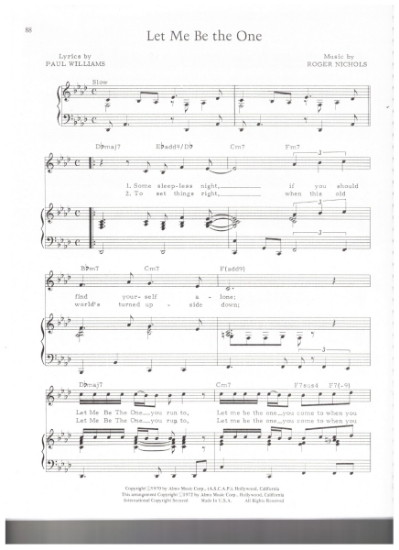 Picture of Let Me Be The One, Paul Williams & Roger Nichols, recorded by The Carpenters, sheet music