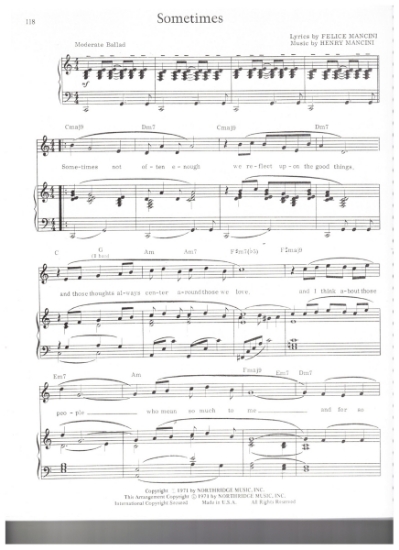 Picture of Sometimes, Felice & Henry Mancini, recorded by The Carpenters, sheet music