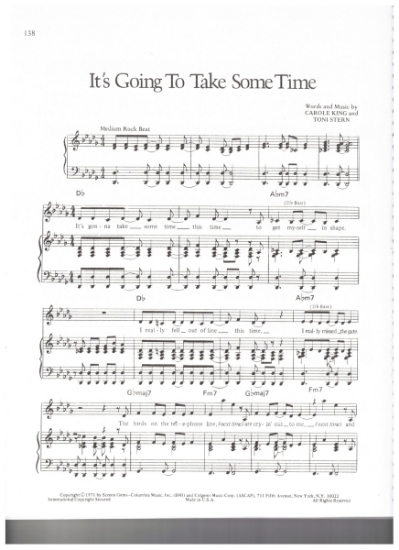 Picture of It's Going To Take Some Time, Carole King & Toni Stern, recorded by The Carpenters, sheet music, pdf copy