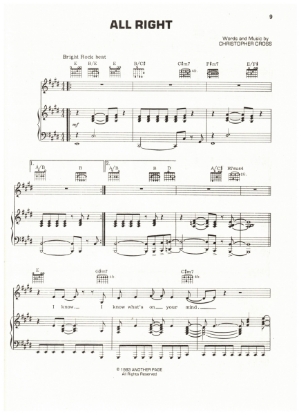 Picture of All Right, written & recorded by Christopher Cross, sheet music, pdf copy
