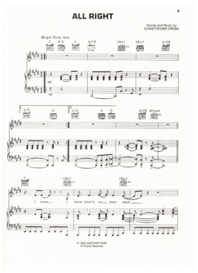 Picture of All Right, written & recorded by Christopher Cross, sheet music, pdf copy