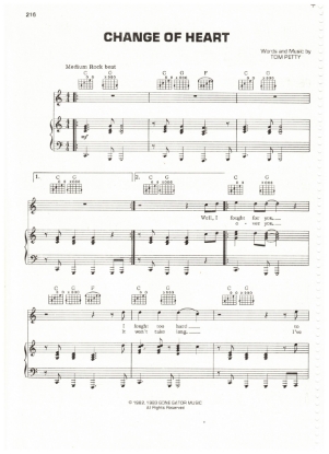 Picture of Change of Heart, written & recorded by Tom Petty, sheet music