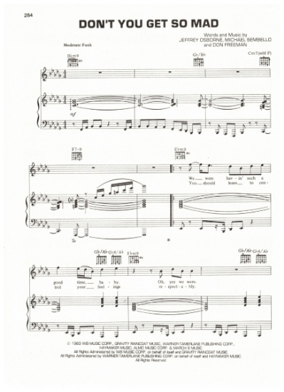Picture of Don't You Get So Mad, Jeffrey Osborne/ Michael Sembello/ Don Freeman, recorded by Jeffrey Osborne, sheet music, pdf copy 