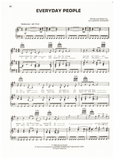 Picture of Everyday People, Sylvester Stewart, recorded by Joan Jett & the Blackhearts, sheet music, pdf copy