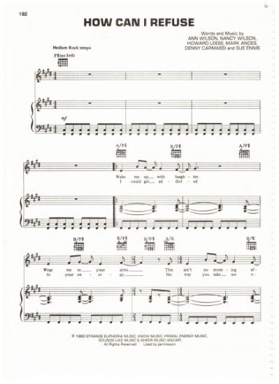 Picture of How Can I Refuse, Ann & Nancy Wilson et al, recorded by Heart, sheet music, pdf copy