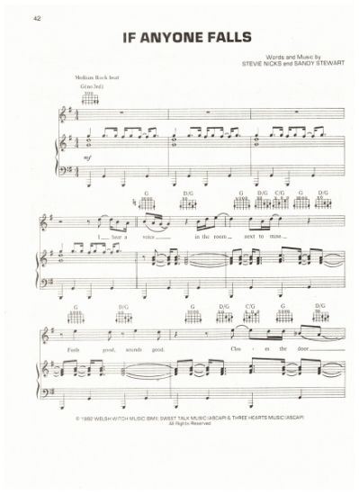 Picture of If Anyone Falls, Stevie Nicks & Sandy Stewart recorded by Stevie Nicks, sheet music, pdf copy 
