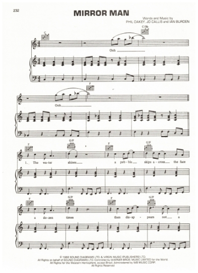 Picture of Mirror Man, Phil Oakey/ Jo Callis/ Ian Burden, recorded by Human League, sheet music, pdf copy