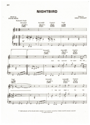 Picture of Nightbird, Stevie Nicks & Sandy Stewart, recorded by Stevie Nicks, sheet music, pdf copy 