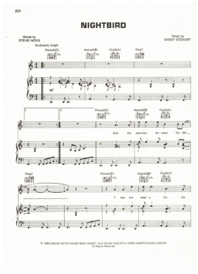 Picture of Nightbird, Stevie Nicks & Sandy Stewart, recorded by Stevie Nicks, sheet music, pdf copy 