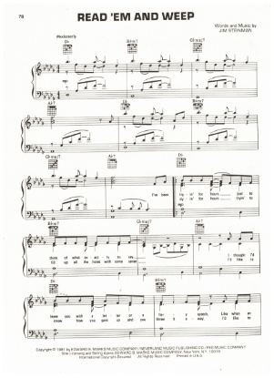 Picture of Read 'em and Weep, Jim Steinman, recorded by Barry Manilow, sheet music, pdf copy 