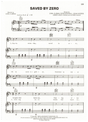 Picture of Saved By Zero, Cyril Curnin et al, recorded by The Fixx, sheet music, pdf copy