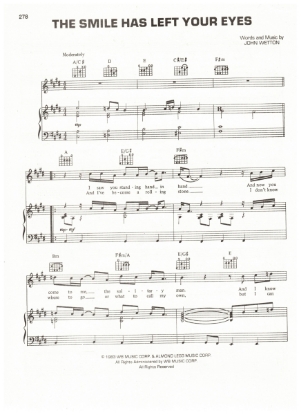 Picture of The Smile Has Left Your Eyes, John Wetton, recorded by Asia, sheet music, pdf copy 