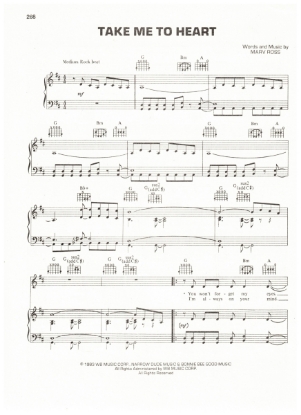 Picture of Take Me To Heart, Mary Ross, recorded by Quarterflash, sheet music, pdf copy