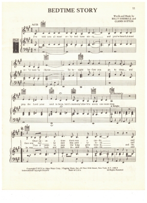 Picture of Bedtime Story, Billy Sherrill & Glenn Sutton, recorded by Tammy Wynette, sheet music, pdf copy