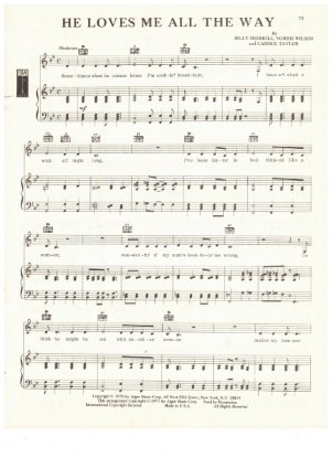 Picture of He Loves Me All The Way, Billy Sherrill/ Norris Wilson. Carmol Taylor, recorded by Tammy Wynette, sheet music, pdf copy 