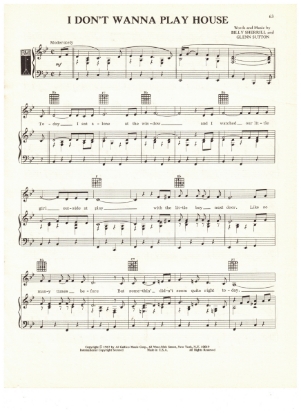 Picture of I Don't Wanna Play House, Glenn Sutton & Billy Sherrill, recorded by Tammy Wynette, sheet music