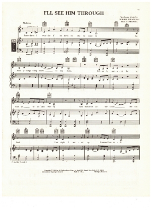 Picture of I'll See Him Through, Norris Wilson & Billy Sherrill, recorded by Tammy Wynette, sheet music, pdf copy