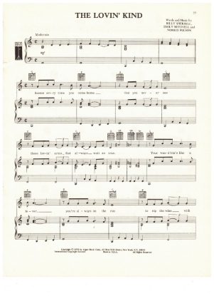 Picture of The Lovin' Kind, Norris Wilson/ Billy Sherrill/ Emily Mitchell, recorded by Tammy Wynette, sheet music