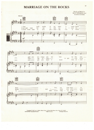Picture of Marriage on the Rocks, Billy Sherrill & Glenn Sutton, recorded by Tammy Wynette, sheet music