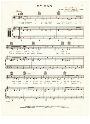 Picture of My Man, Billy Sherrill/ Norris Wilson/ Carmol Taylor, recorded by Tammy Wynette, sheet music