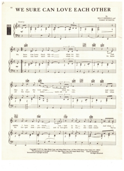 Picture of We Sure Can Love Each Other, Billy Sherrill & Tammy Wynette, recorded by Tammy Wynette, sheet music, pdf copy