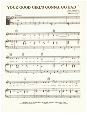 Picture of Your Good Girl's Gonna Go Bad, Billy Sherrill & Glenn Sutton, recorded by Tammy Wynette, sheet music